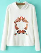 Romwe Lapel Embroidered Crop White Sweatshirt