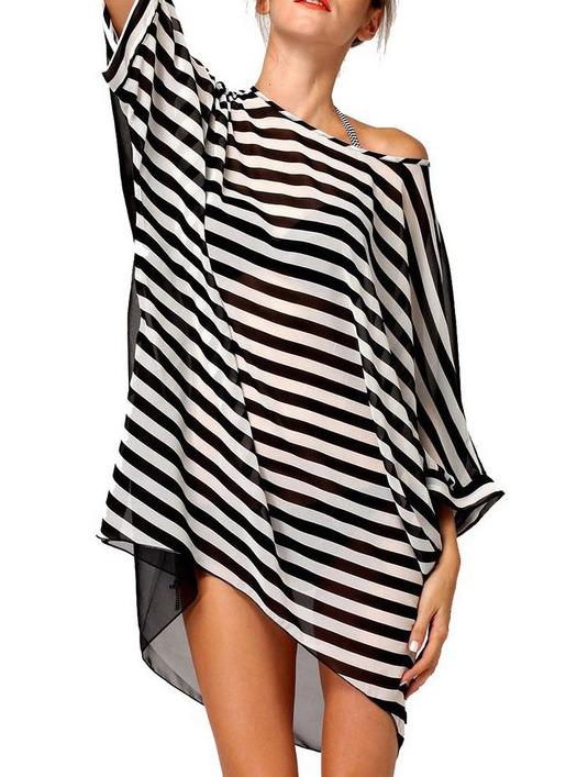 Romwe Striped Shift Chiffon Top