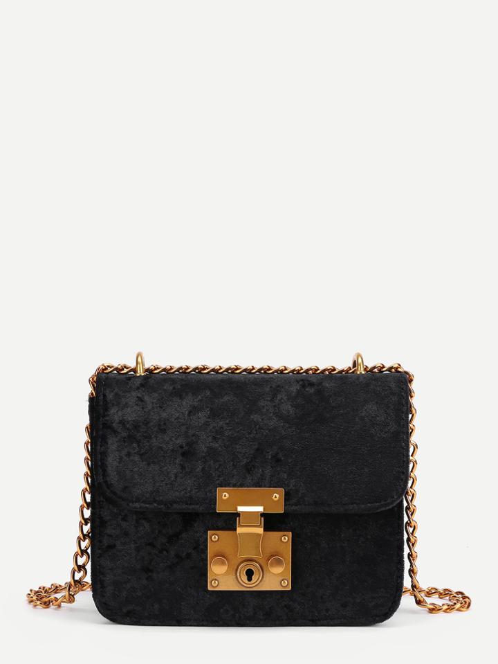 Romwe Flap Velvet Chain Crossbody Bag