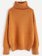 Romwe Khaki Turtleneck Drop Shoulder Sweater