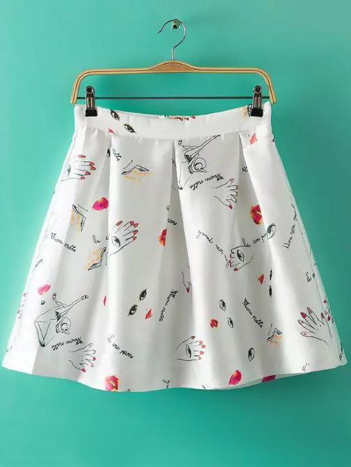 Romwe High Waist Graffiti Print Skirt