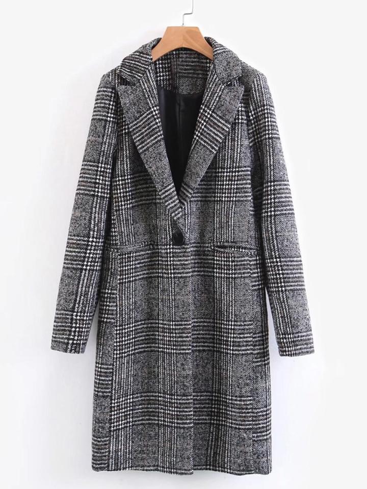 Romwe Single Button Plaid Reefer Coat