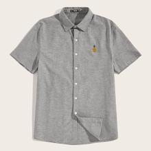 Romwe Guys Pineapple Embroidery Shirt