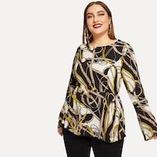 Romwe Plus Chain Print Blouse