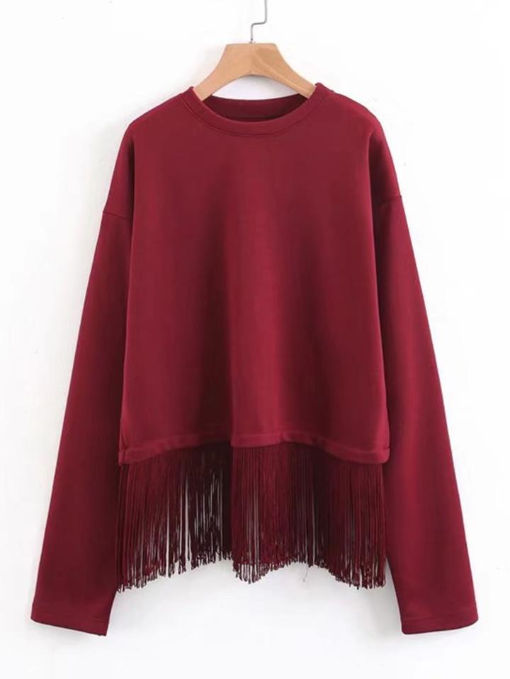 Romwe Fringe Hem Drop Shoulder Sweatshirt