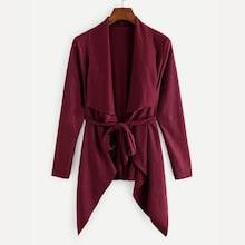 Romwe Solid Waterfall Collar Coat