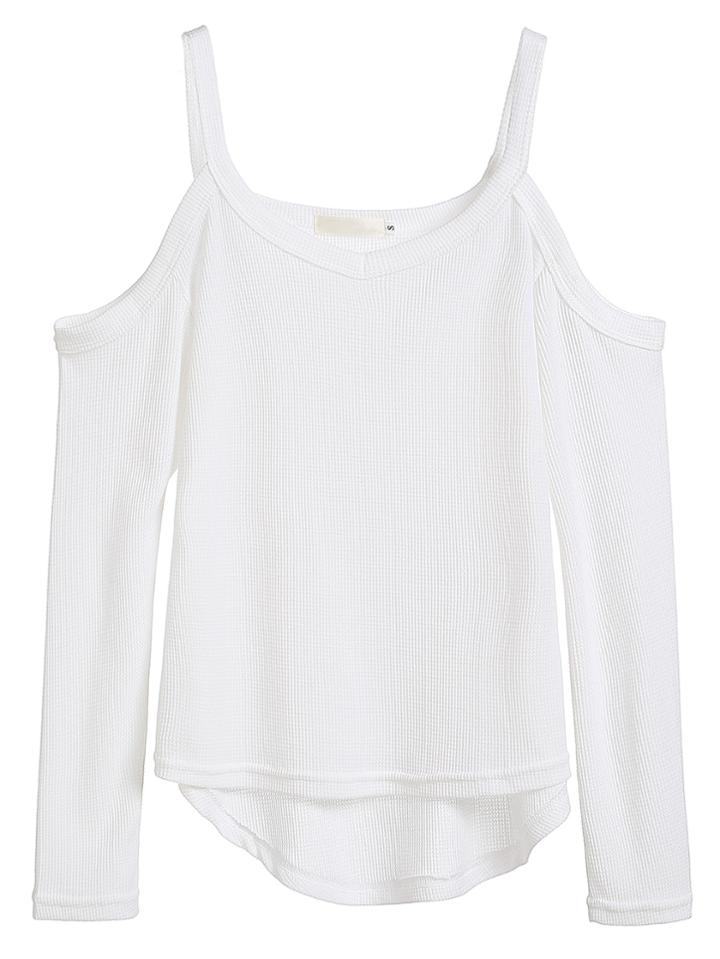 Romwe White Cold Shoulder High Low T-shirt