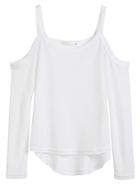 Romwe White Cold Shoulder High Low T-shirt