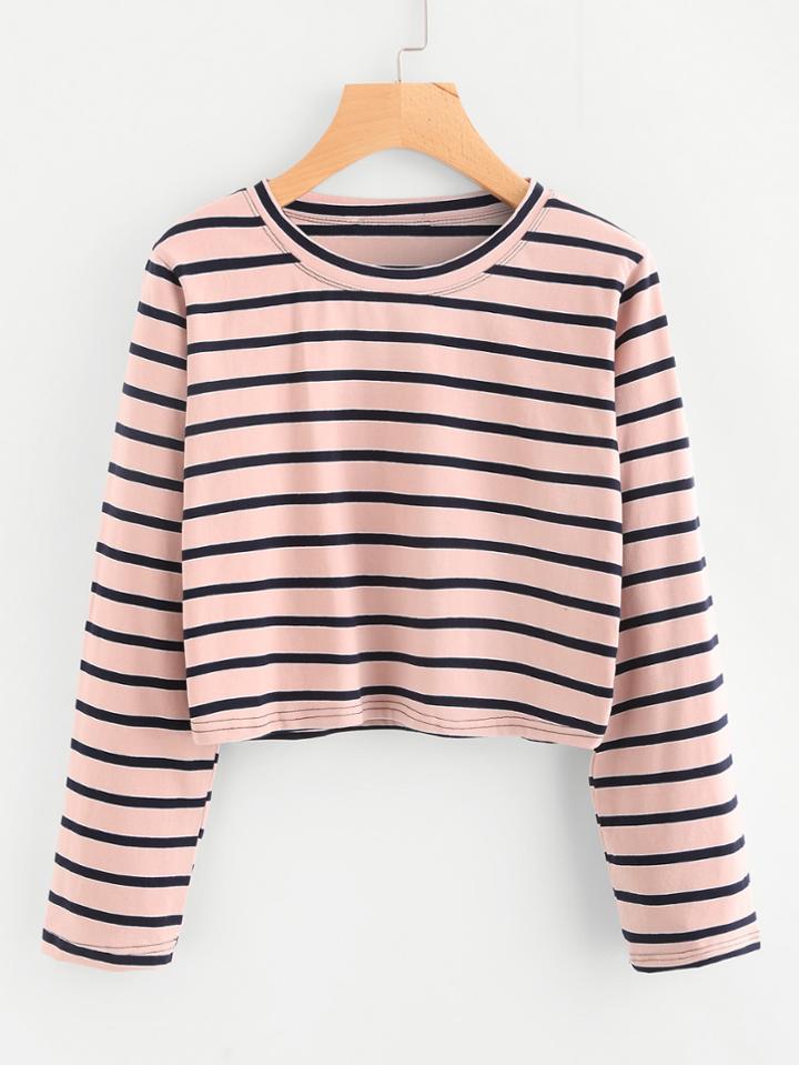 Romwe Cropped Stripe T-shirt