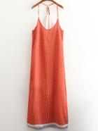 Romwe Orange Print Backless Spaghetti Strap Beach Maxi Dress