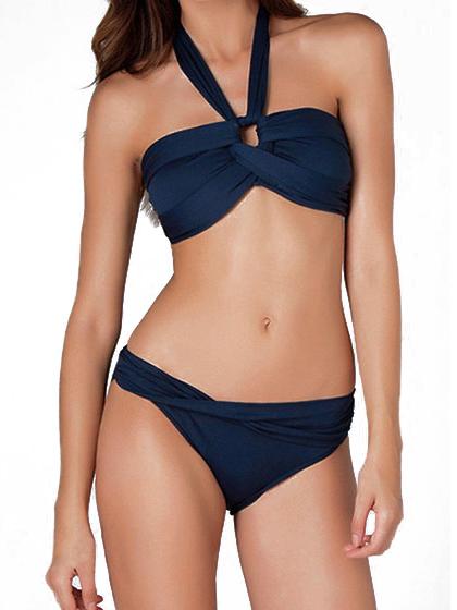 Romwe Blue Halter Bandage Bikini Set