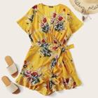 Romwe Surplice Neck Tie Side Ruffle Hem Romper