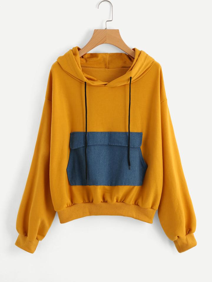 Romwe Drop Shoulder Kangaroo Pocket Hoodie