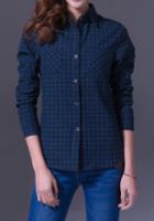 Romwe Vintage Plaid Pockets Blue And Green Blouse