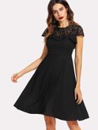 Romwe Ruffle Trim Lace Sweetheart Dress