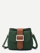 Romwe Dark Green Buckled Strap Pocket Front Shoulder Bag
