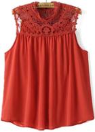 Romwe Red Sleeveless Hollow Chiffon Blouse
