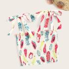 Romwe Fruit Print Shirred Frill Knot Cami Top