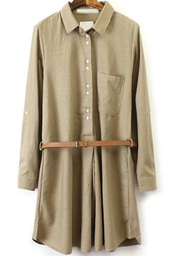 Romwe Yellow Long Sleeve Buttons Split Dress