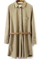 Romwe Yellow Long Sleeve Buttons Split Dress