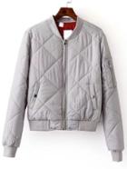 Romwe Grey Zipper Up Quilted Padded Bomber Jacket