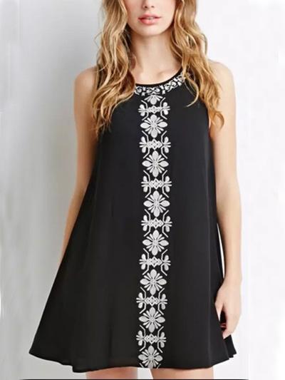 Romwe Embroidery Swing Tank Dress