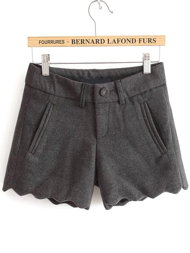 Romwe Woolen Bottom Wave Grey Shorts