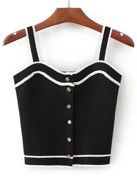 Romwe Contrast Binding Single Breasted Knitted Cami Top
