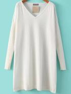 Romwe V Neck Knit White Dress