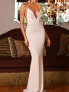 Romwe White Backless Spaghetti Strap Bodycon Maxi Dress