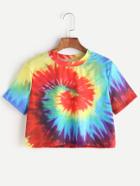 Romwe Spiral Tie Dye Print Crop T-shirt