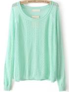 Romwe Cable Knit Hollow Green Sweater