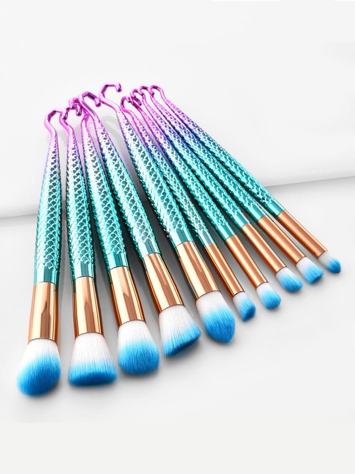 Romwe Mermaid Handle Professional Makeup Brush Set 10pcs