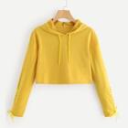 Romwe Lace Up Sleeve Crop Hoodie