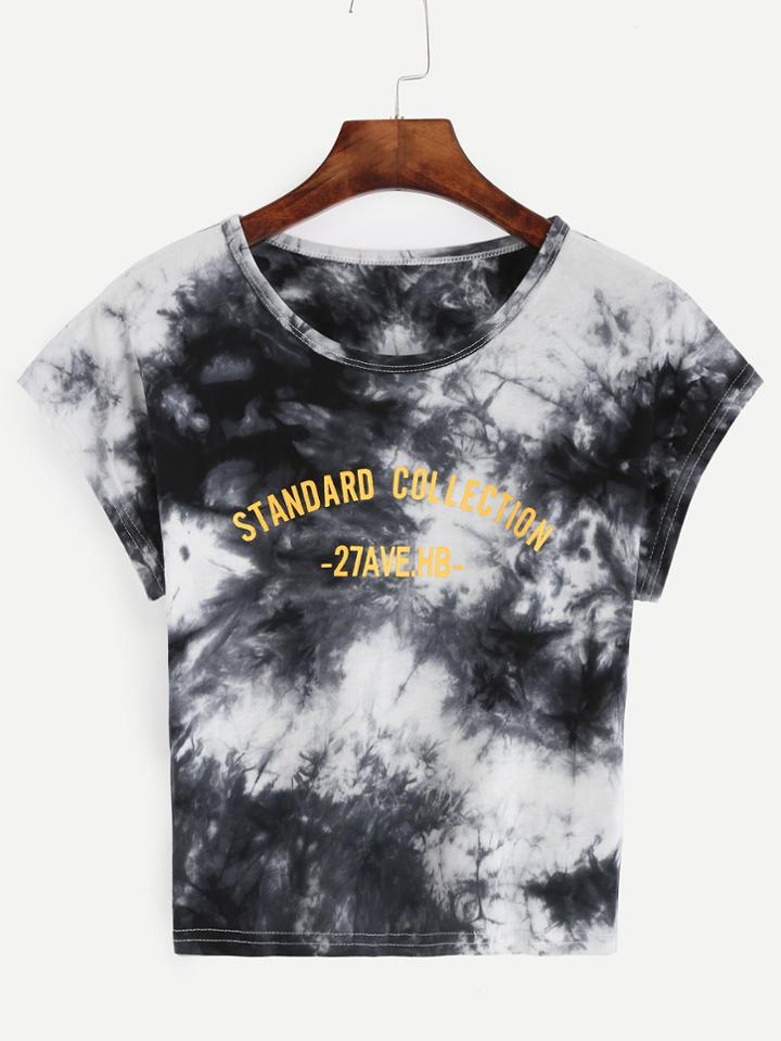 Romwe Slogan Print Random Tie-dye T-shirt