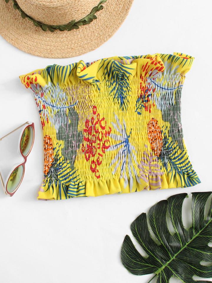 Romwe Pineapple Print Pleated Tube Top