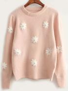 Romwe Crochet Beaded Pink Sweater