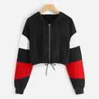 Romwe Cut And Sew Panel Zip Up Hoodie