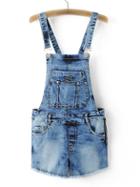 Romwe Blue Adjustable Strap Raw-edge Hem Denim Overalls