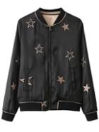 Romwe Black Star Embroidery Reversible Jacket