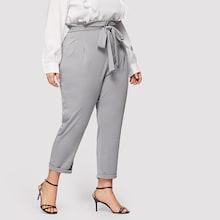 Romwe Plus Self-tie Waist Paper Bag Pants