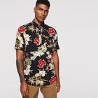 Romwe Guys Tropical Print Curved Hem Shirt