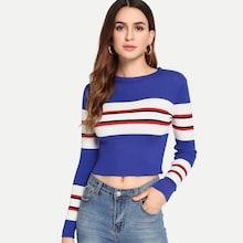 Romwe Contrast Striped Knitwear