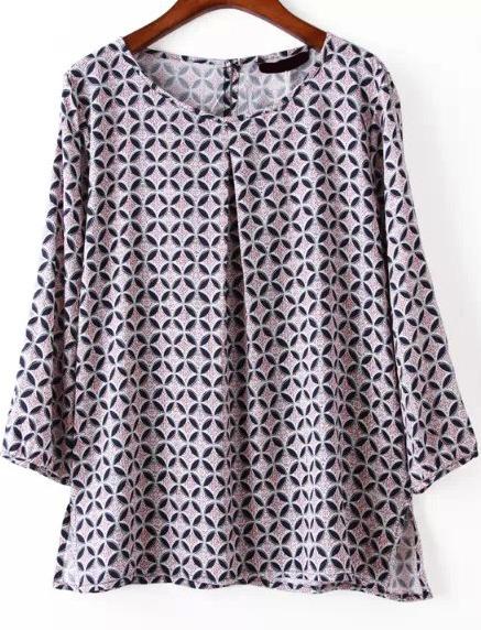 Romwe Circle Print Split Side Loose Blouse