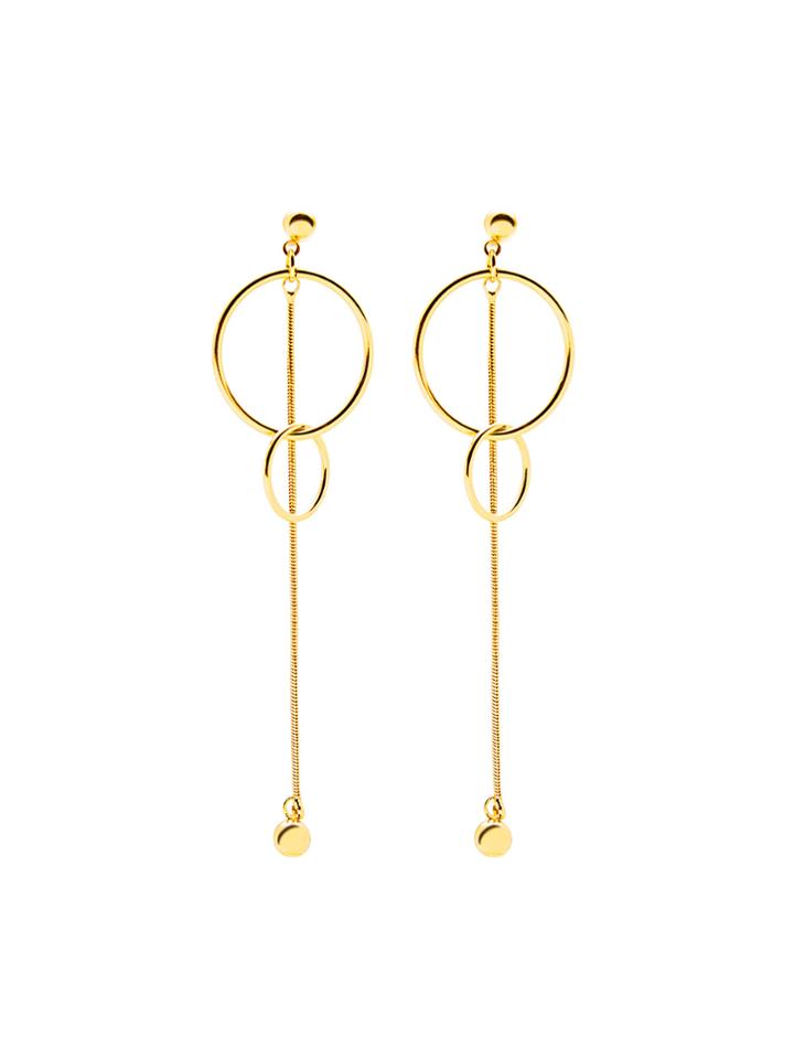 Romwe Metal Ball Detail Double Ring Drop Earrings
