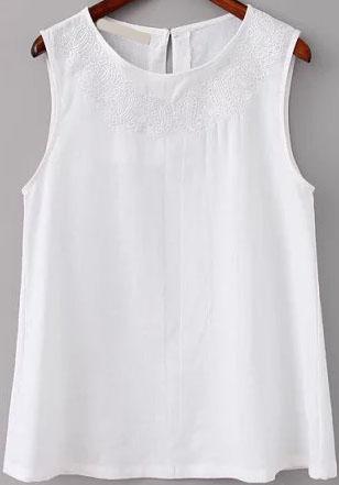 Romwe Round Neck With Embroidered Vest