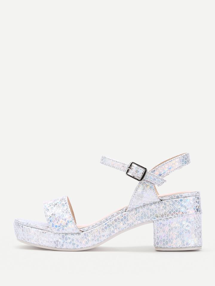 Romwe Iridescent Snakeskin Print Platform Sandals