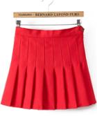 Romwe With Button Pleated Red Skirt