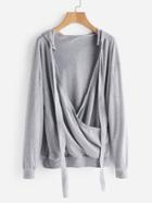 Romwe Drop Shoulder Surplice Marled Hoodie