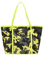Romwe Pu Camouflage Print Fluorescent Yellow Strap Tote Bag